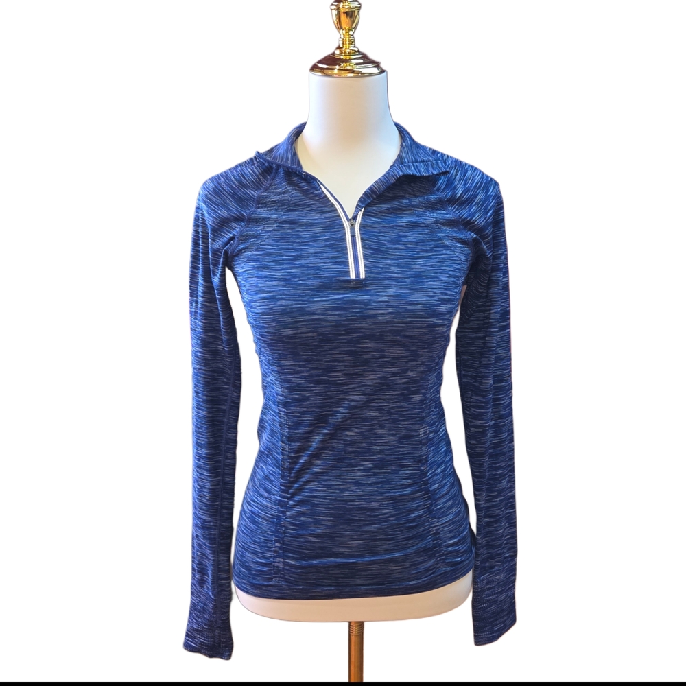 Athleta Fastest Track Half Zip Pullover Top XS Space Blue Heathered Active Dry